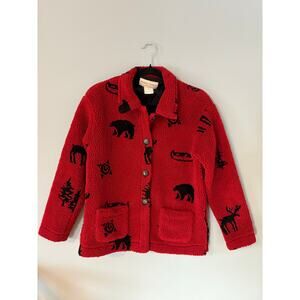 Vintage Sweet Jessie red Sherpa button up jacket cabin woodsy design